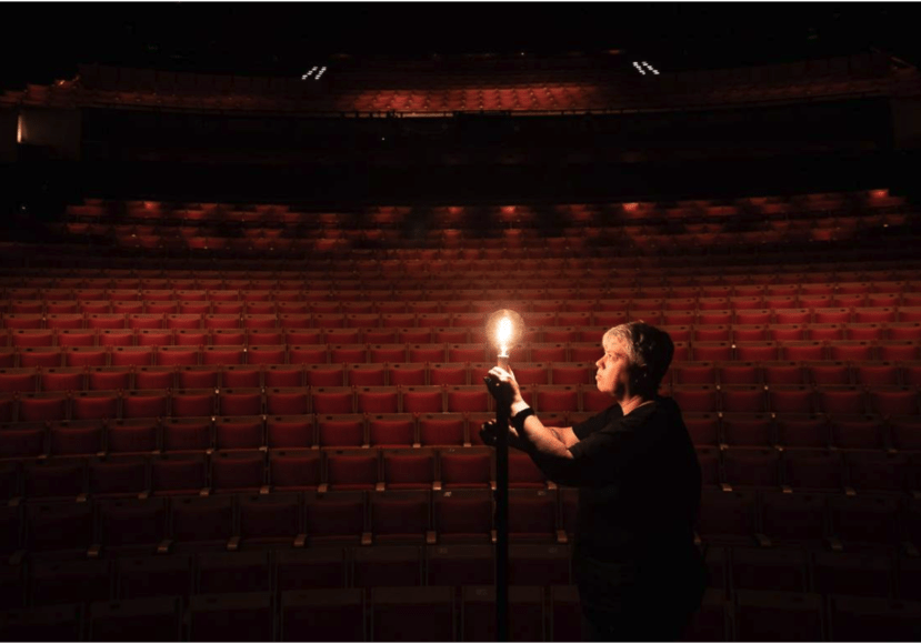 Photograph: Daniel Boud Sydney Opera House's Ange Sullivan installs a ghost light