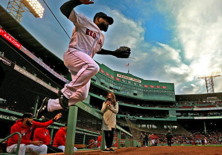BOSTON, MA. - APRIL 25: Jackie Bradley Jr. #19 of the Boston Red Sox takes to the field before the MLB game against the Detroit Tigers at Fenway Park on April 25, 2019 in Boston, Massachusetts. (Photo by Matt Stone/Digital First Media/Boston Herald via Getty Images)